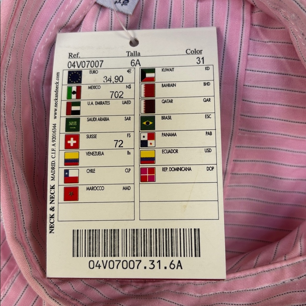 NWT EUROPEAN BRAND NECK & NECK JUNIOR & BABY PINK BOTTOM DOWN SHIRT BOYS’6A - Picture 9 of 13